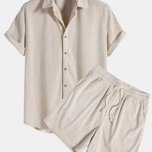 Short-Sleeved Corduroy Button Up Shirt & Shorts